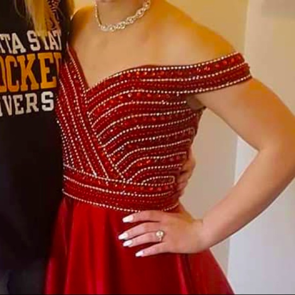 Red off the shoulder gown